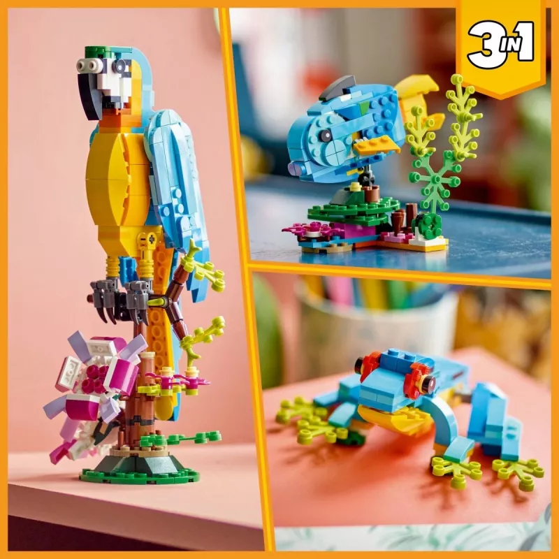 LEGO building set Exotic Parrot 31136 — Creator display model, 253 pieces, 220×120×110 mm