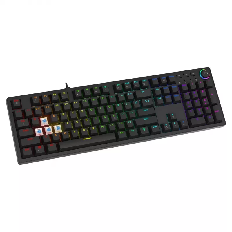 Gaming keyboard SAVIO STYX BROWN — mechanical Outemu Brown, QZERTY US International, RGB, USB, full-size 104 keys, black