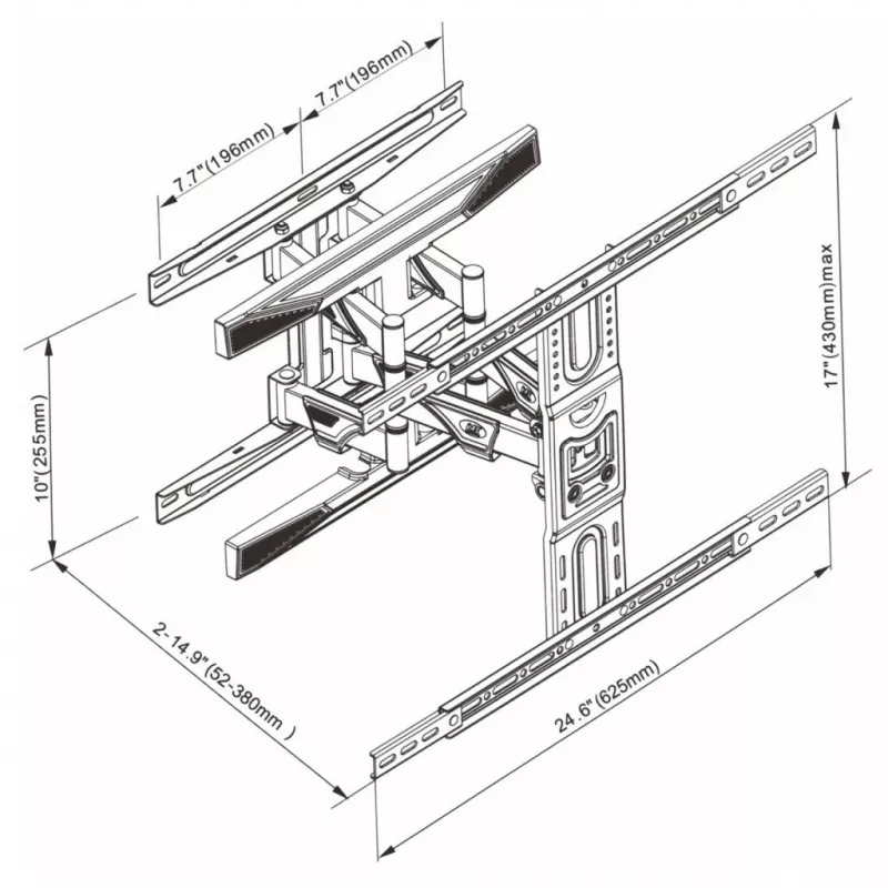TV wall mount ART for LCD/LED 40–75 inch up to 45 kg, tilt & swivel, height 52–380 mm, max VESA 600x400