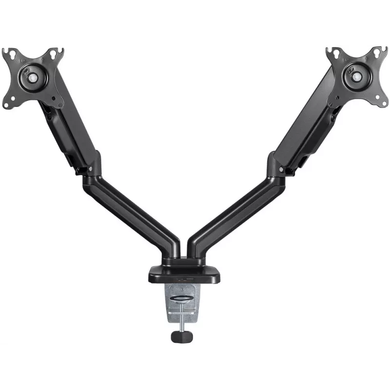 Goobay Desk Mount | Double Monitor Mount with Gas Spring | Swivel, Tilt, Rotation | 17-32 inch | Maximum weight (capacity) 9 kg | Black