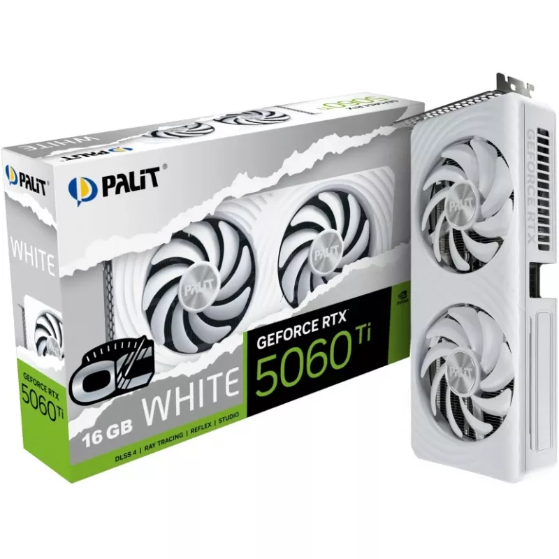 Graphics card Palit GeForce RTX 5060 Ti White OC — GeForce RTX 5060 Ti, 16 GB GDDR7, 128-bit, PCIe 5.0, 2407 MHz