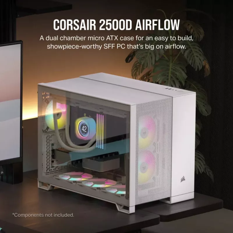 Corsair 2500D AIRFLOW Micro ATX Dual Chamber PC Case – White CC-9011264-WW