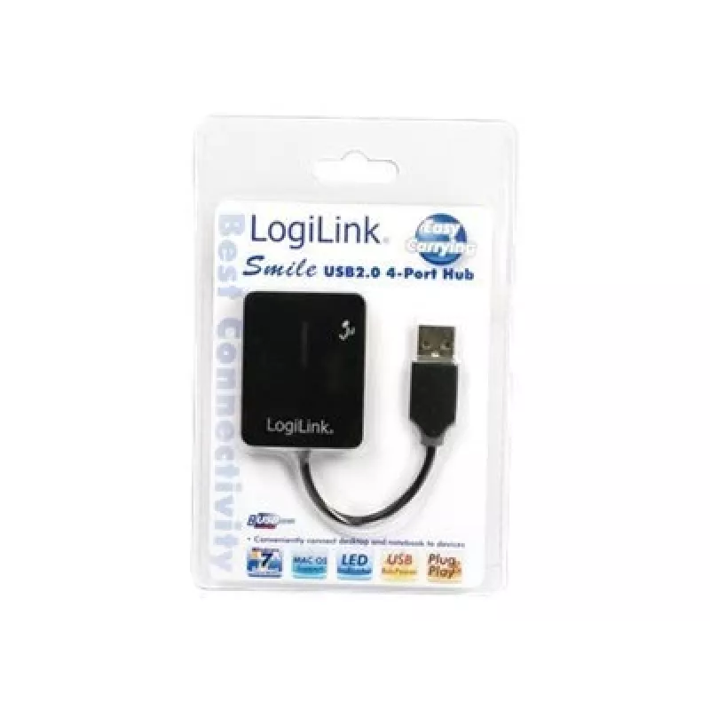 USB hub LOGILINK UA0139 — 4‑port USB 2.0, 480 Mbit/s, black
