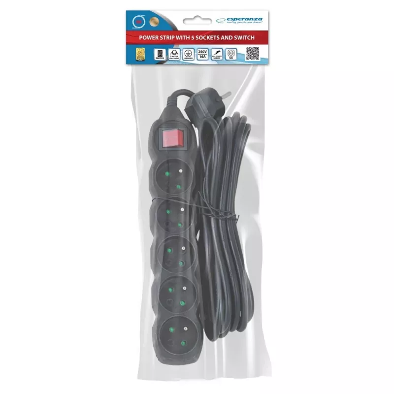 Esperanza ELK216K power extension 5 m 5 AC outlet(s) Indoor Black