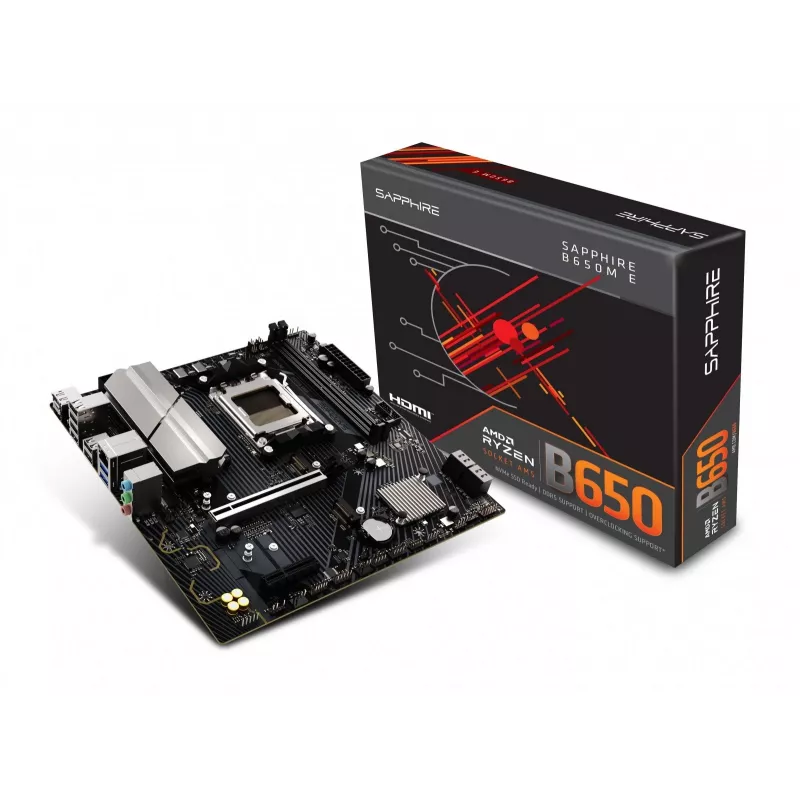 Motherboard Sapphire B650M-E (AMD B650) micro ATX, Socket AM5, DDR5, 2x DIMM, 96GB, 2x M.2 (PCIe5/4), 4x SATA III, 2.5Gb LAN