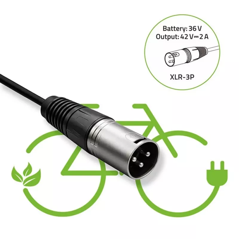 Charger for ebike 36V 42V 2A 3P XLR 18mm