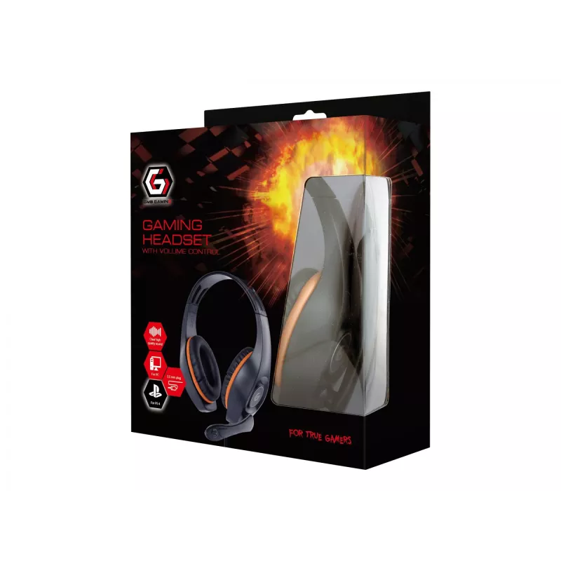 Wired gaming headset GEMBIRD GHS-05-O, circumaural, 20–20000 Hz, 2 m cable, 250 g, orange/black
