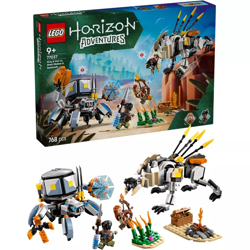 LEGO set Horizon Adventures 77037 – Aloy and Varl vs Shell-Walker and Sawtooth, 768 pieces, 2 minifigures