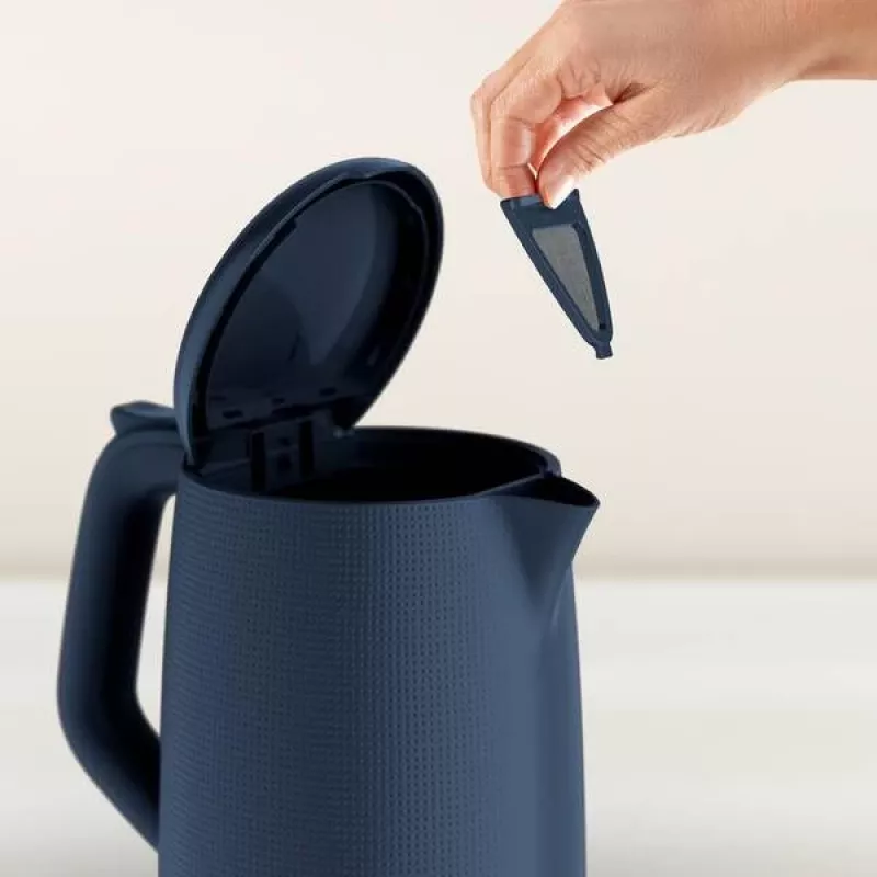 Electric kettle Tefal KO2M0410 — 1.7 L, 2400 W, blue, water level indicator, anti-calc filter
