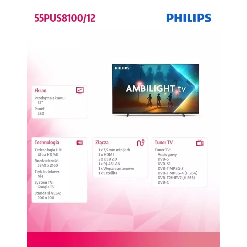 LED TV Philips 55PUS8100/12 55 inches, LED panel, Energy class E