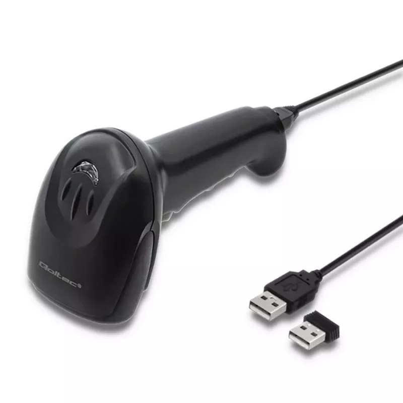 Handheld barcode reader QOLTEC 50868 — 1D/2D laser scanner, USB wired & wireless, working distance 600 mm, black
