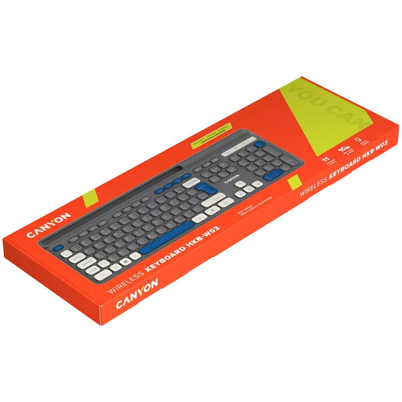 Wireless keyboard CANYON HKB-W03 Grey — compact design, AAA battery powered, model CNS-HKBW03DG