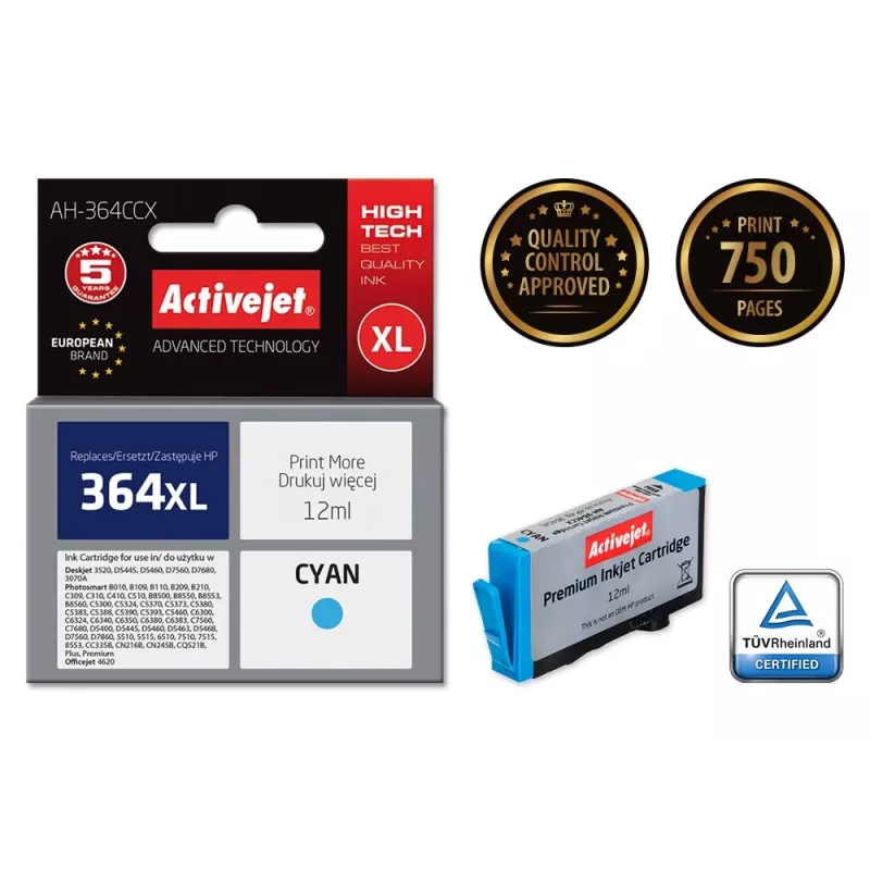 Compatible ink cartridge ActiveJet AH-364CCX Cyan, high (XL) yield, 12 ml, dye-based, replacement for HP 364XL CB323EE