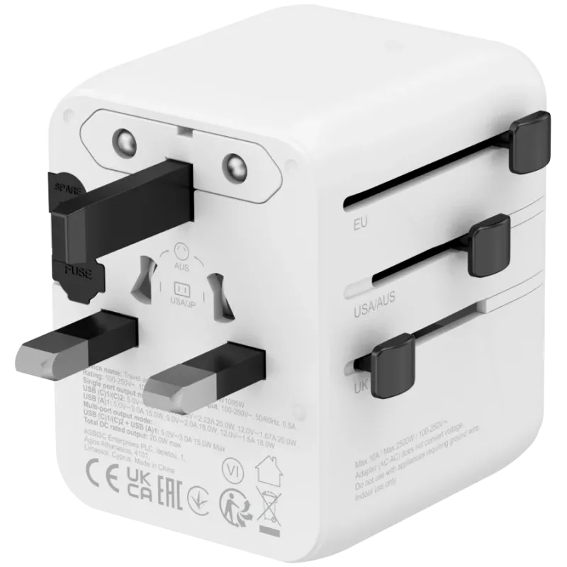 CANYON Travel Adapter OnTour 20 EU/UK/US/AUS 20W White
