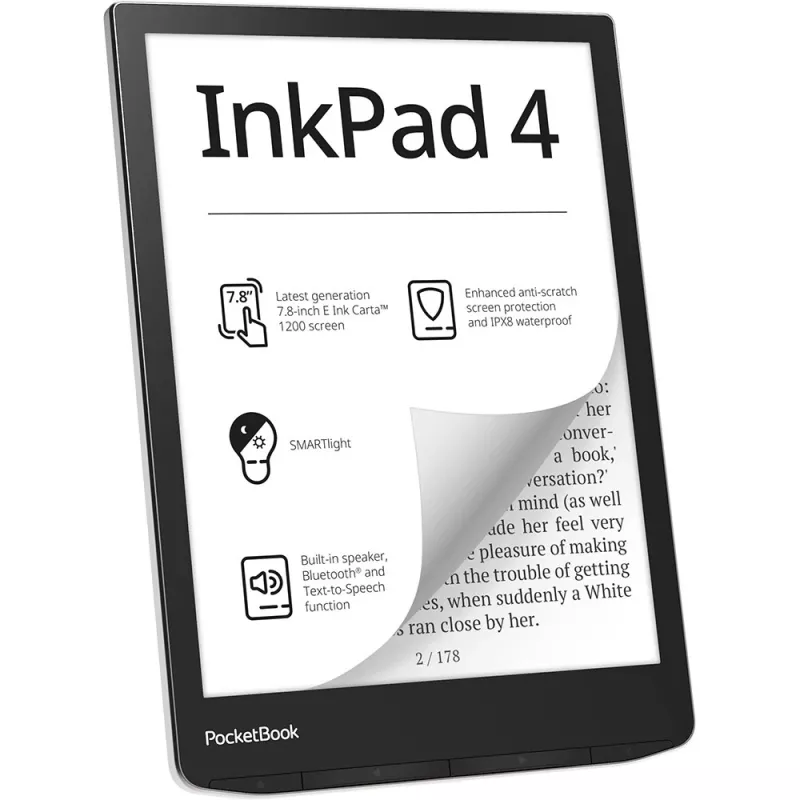 PocketBook InkPad 4 - 19,8 cm (7.8) - E Ink Carta - 1404 x 1872 Pixel - ACSM - AZW - AZW3 - CBR - CBZ - CHM - DOC - DOCX - DjVu - EPUB - EPUB DRM - FB2 - FB2.ZIP - HTM - HTML - MOB