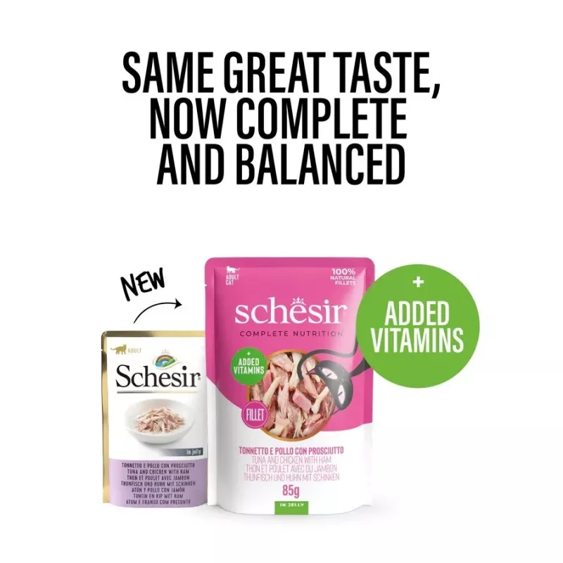 SCHESIR in jelly Tuna and chicken with ham - wet cat food - 85 g