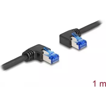 Network Cable DeLOCK RJ45 Cat.6A S/FTP right left angled 1m black