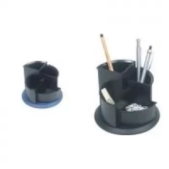 helit Multi-Pen Cup Linear, 4 Compartments, Rotatable, black made from polystyrene, Round, Diameter: 150 mm, Height: 112 mm (H6390595)