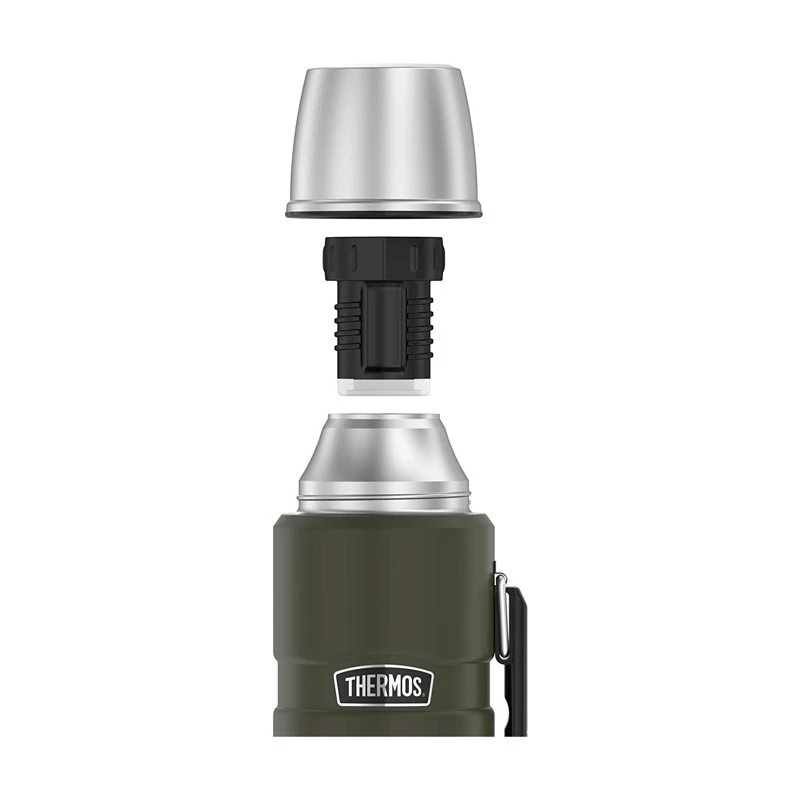 Thermal bottle THERMOS TH-170028 470 ml, vacuum-insulated stainless steel, army green, 24 h hot/cold