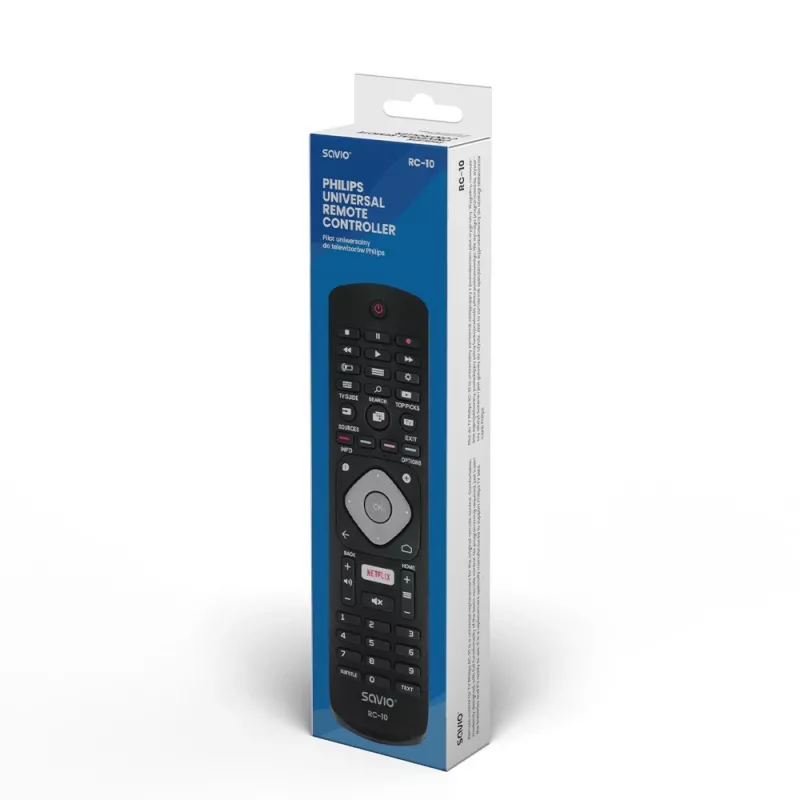 SAVIO remote control RC-10 for Philips TV, IR wireless, black, press-button input