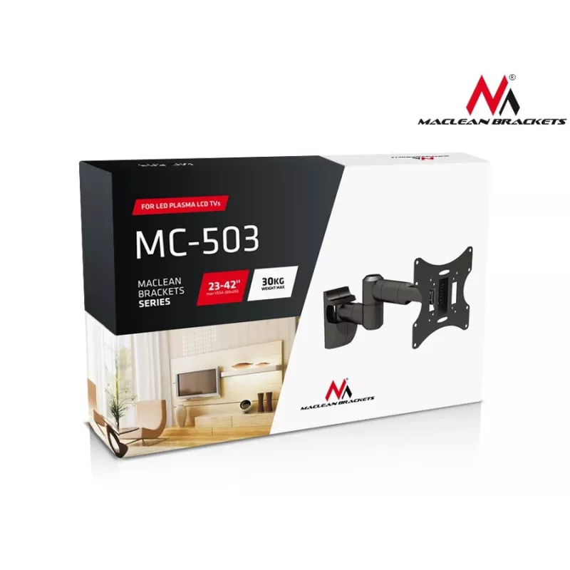 Wall mount MACLEAN MC-503A S for 23 inch–42 inch screens, tilt ±20°, VESA 75×75–200×200, 30 kg, silver