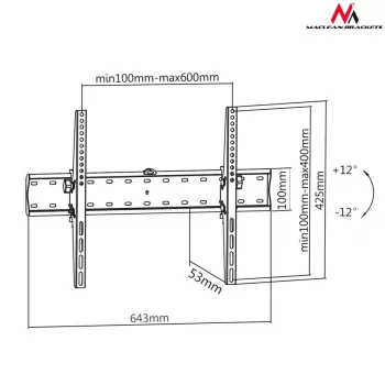 Maclean Mc-668 Wall Holder Tiltable, to 40kg Vesa 100x100 to 600x400
