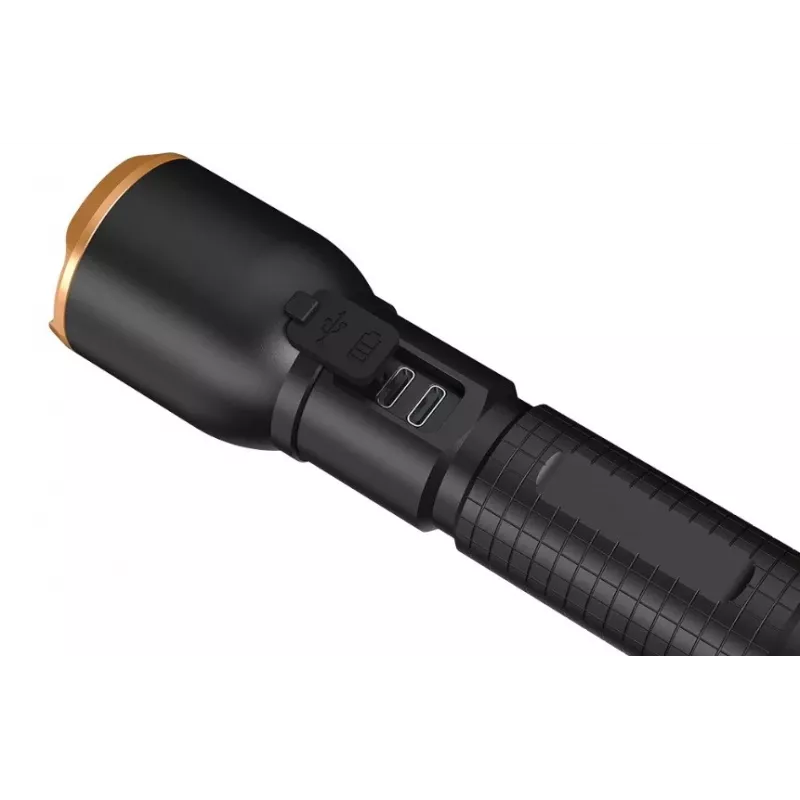 Flashlight Duracell DF2500R — black, handheld rechargeable torch