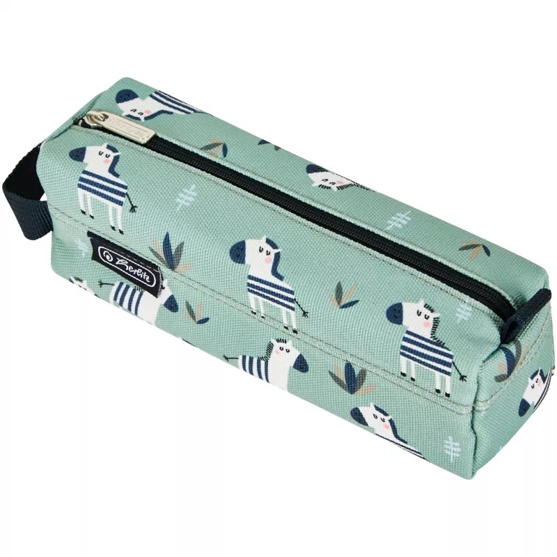 Soft pencil case Herlitz Quattro Crazy Zebra Polyester Black Green White 215x70x80mm