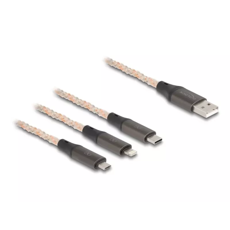 DeLOCK USB Cable 1.2m USB 2.0 USB A USB C/Micro-USB B/Lightning Transparent