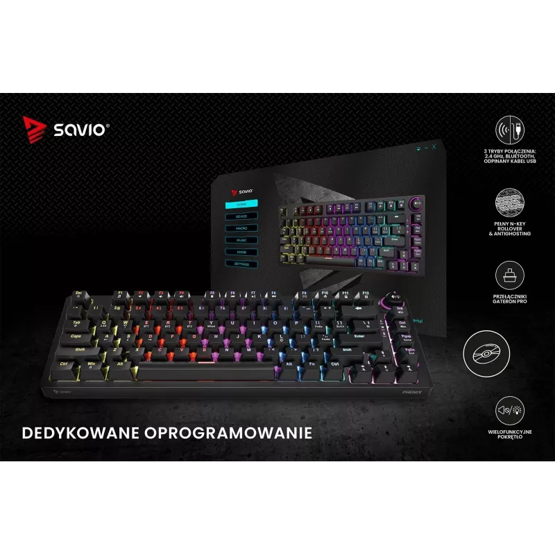 Savio Phenix SAVGK-RED Keyboard Gaming USB RF Wireless Bluetooth QWERTY