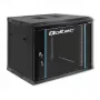Qoltec 54463 19-Inch Rack Cabinet 9U 600x500x450 mm Wall-Mount Steel Enclosure with Glass Door, Black
