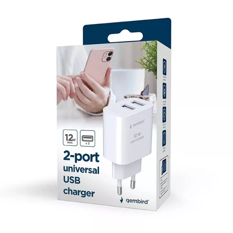 Indoor charger Gembird TA-UC-2A12-01-BK 2A 12W USB