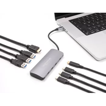 USB-C hub DELOCK 64323 — USB 3.2 Gen 2 Type-C host, HDMI + 2× USB-A + 2× USB-C, 10 Gbit/s, grey