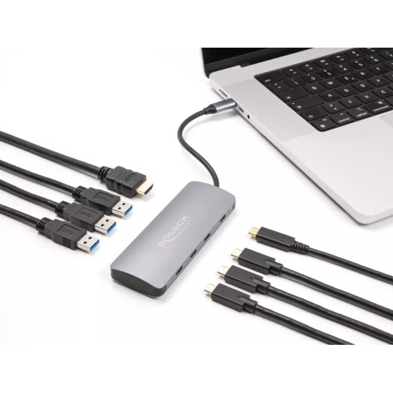USB-C hub DELOCK 64323 — USB 3.2 Gen 2 Type-C host, HDMI + 2× USB-A + 2× USB-C, 10 Gbit/s, grey
