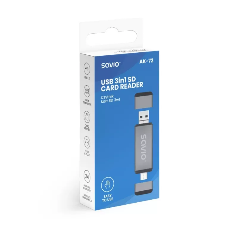 Czytnik Kart SD 3w1, USB-c+ USB-a 2.0+ Micro USB,