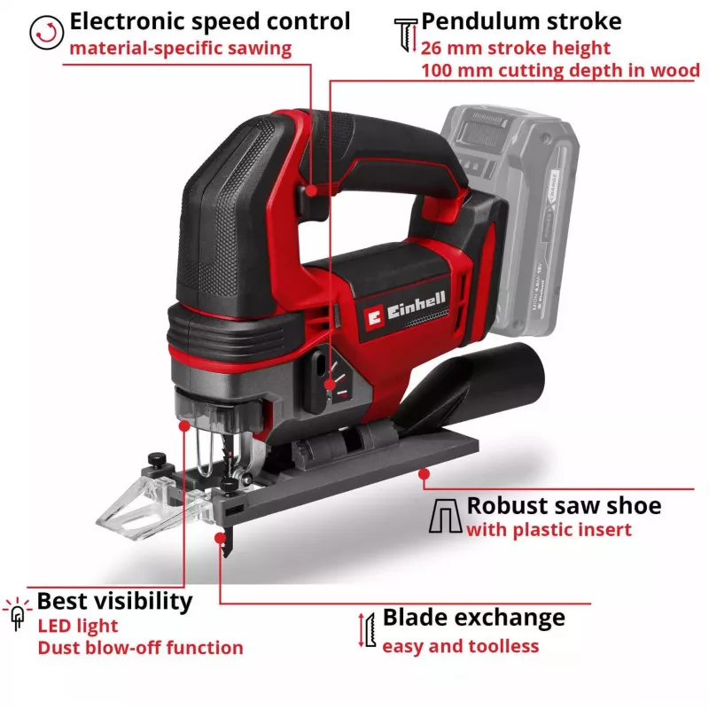 Jigsaw EINHELL TE-JS 18/100 Li Solo — cordless 18V, model TE-JS 18/100 Li Solo