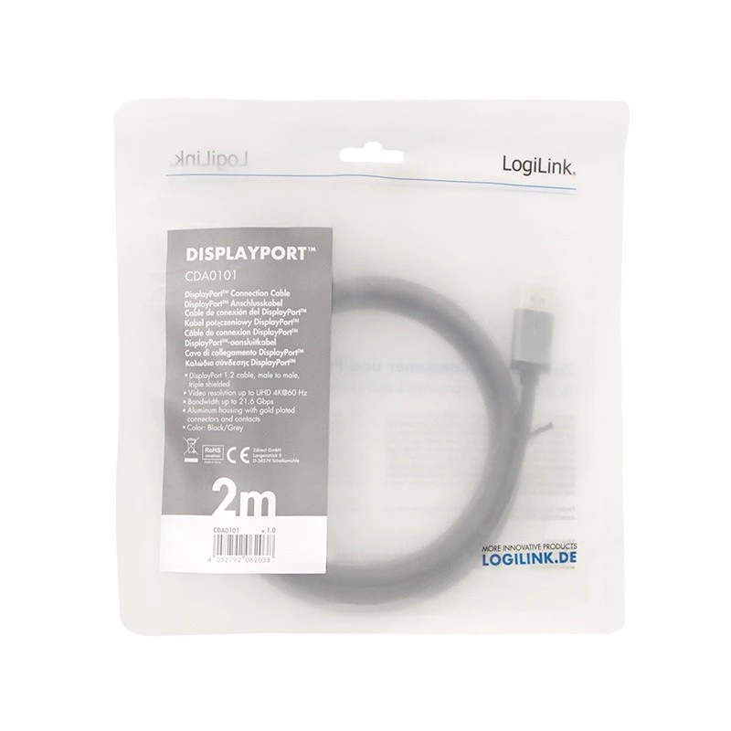 DisplayPort cable LogiLink CDA0101 2 m Black Grey