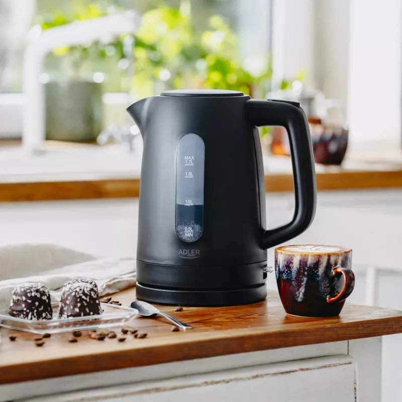Electric kettle Adler AD 1379B — 1.7 L, 1850–2200 W, hinged lid, 360° base, black