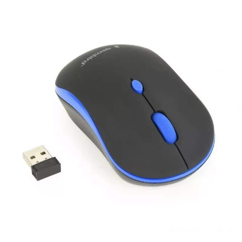 Wireless optical mouse Gembird MUSW-4B-03-B, RF, ambidextrous, 1600 DPI, 4 buttons, battery-powered, blue/black