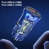 Car charger usams CC164CC01 30W with 1×USB-A and 1×USB-C for fast charging