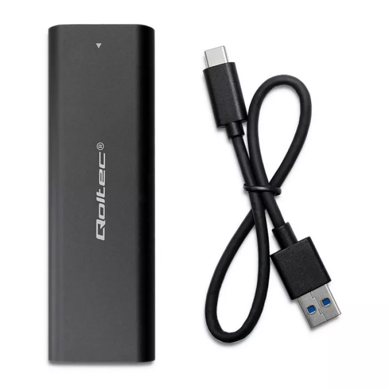 SSD enclosure QOLTEC 50312 Black for single M.2 SATA drive, USB Type-C (USB 2.0 / 3.2 Gen 1)