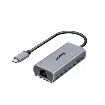 USB-C to RJ45 Adapter Unitek U1343AGY01 — 5 Gbps Ethernet, USB-C (male) to RJ45 (female), grey, 0.15 m cable