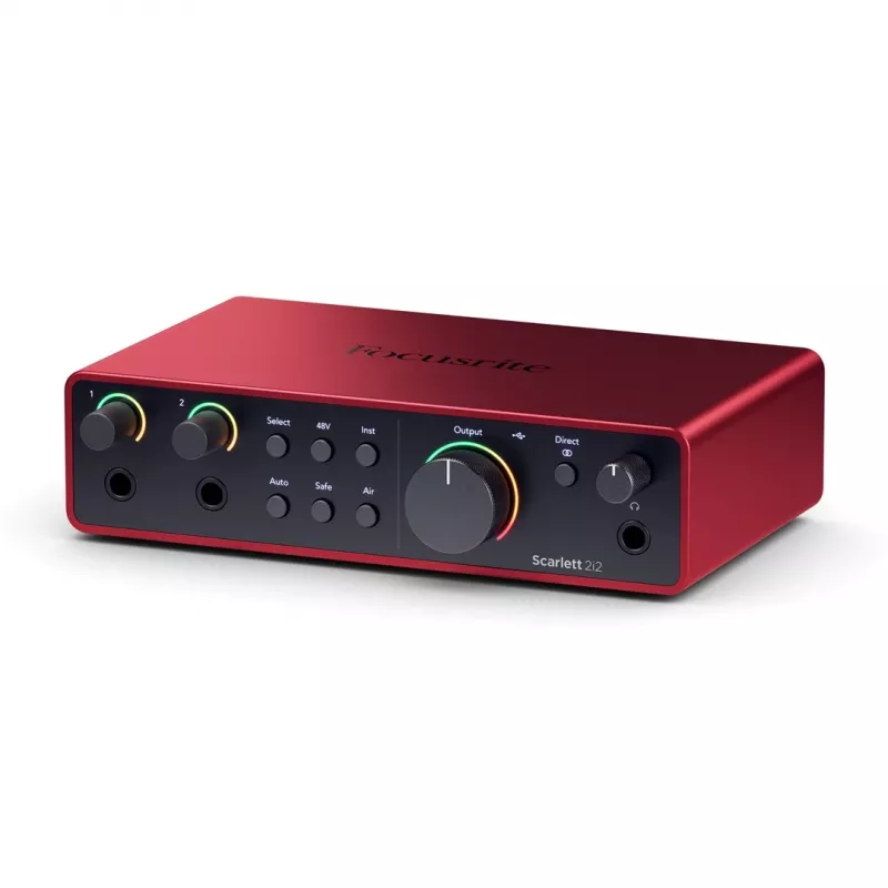 Audio interface Focusrite Scarlett 2i2 4th Gen — 2-in/2-out USB-C, 24-bit/192kHz, 69 dB preamps, desktop, black/red