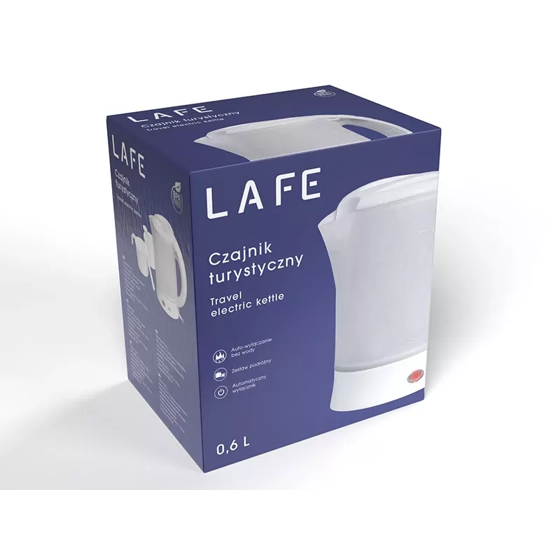 Electric kettle LAFE LAFCZA45865, stainless steel, 0.6 L, 600 W, light grey, hinged lockable lid