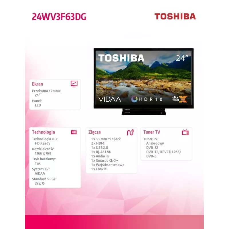 Television Toshiba 24WV3F63DG 24 inch LED Display HD Resolution
