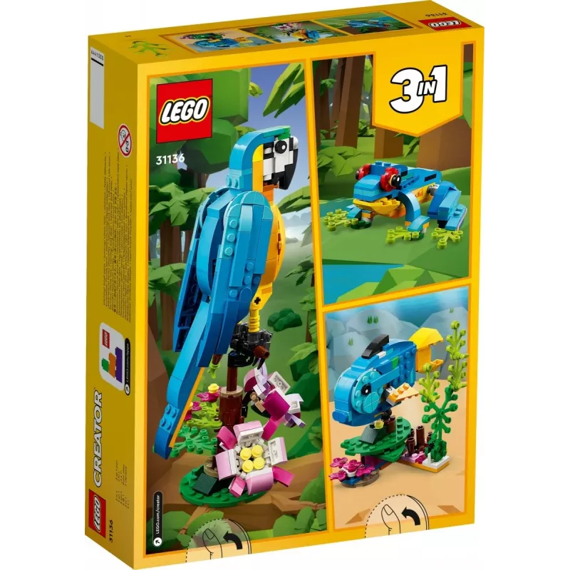 LEGO building set Exotic Parrot 31136 — Creator display model, 253 pieces, 220×120×110 mm