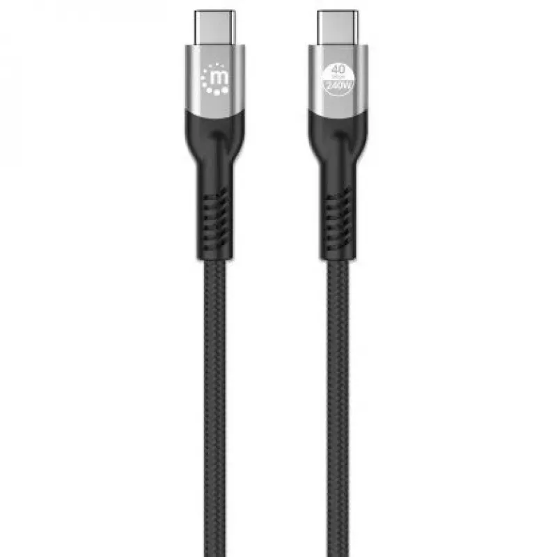 Manhattan Fast USB-C to USB-C Cable (240W), 1m, 240W Laptop Charging + High-Speed Data & Video, Works with ALL Laptops (Note additional USB-C 240W wall charger needed), 40 Gbps Ultra-Fast Transfers, Black, 3 year Warranty