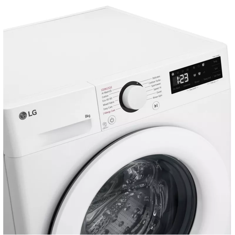 LG | Washing machine | F2WR508SWW | Energy efficiency class A-10% | Front loading | Washing capacity 8 kg | 1200 RPM | Depth 47.5 cm | Width 60 cm | Display | LED | Steam function 