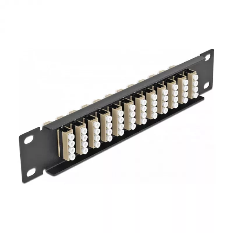 Fiber Optic Patch Panel DeLOCK 10 inch 12 Port LC Quad Beige 1U Black