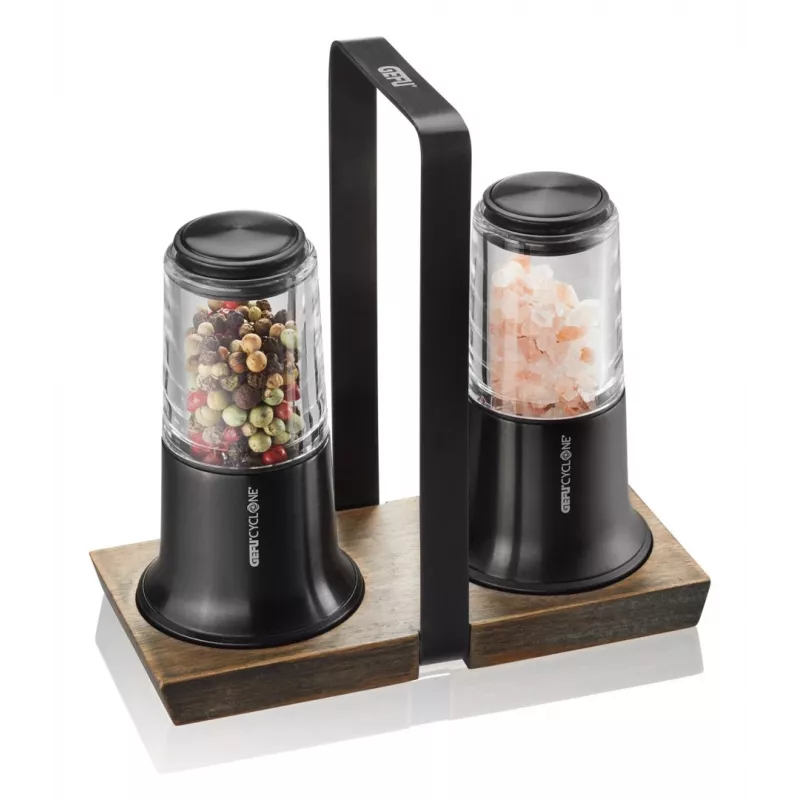 Salt and Pepper Mill Set GEFU X-plosion 11 cm Black — manual tabletop grinders, ceramic mechanism